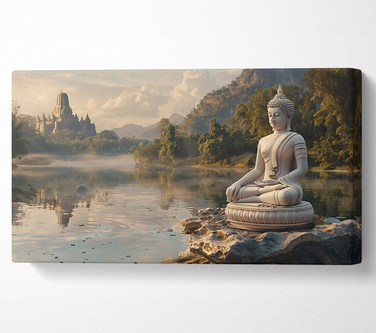 White Buddha By The Lake Canvas Wall Art