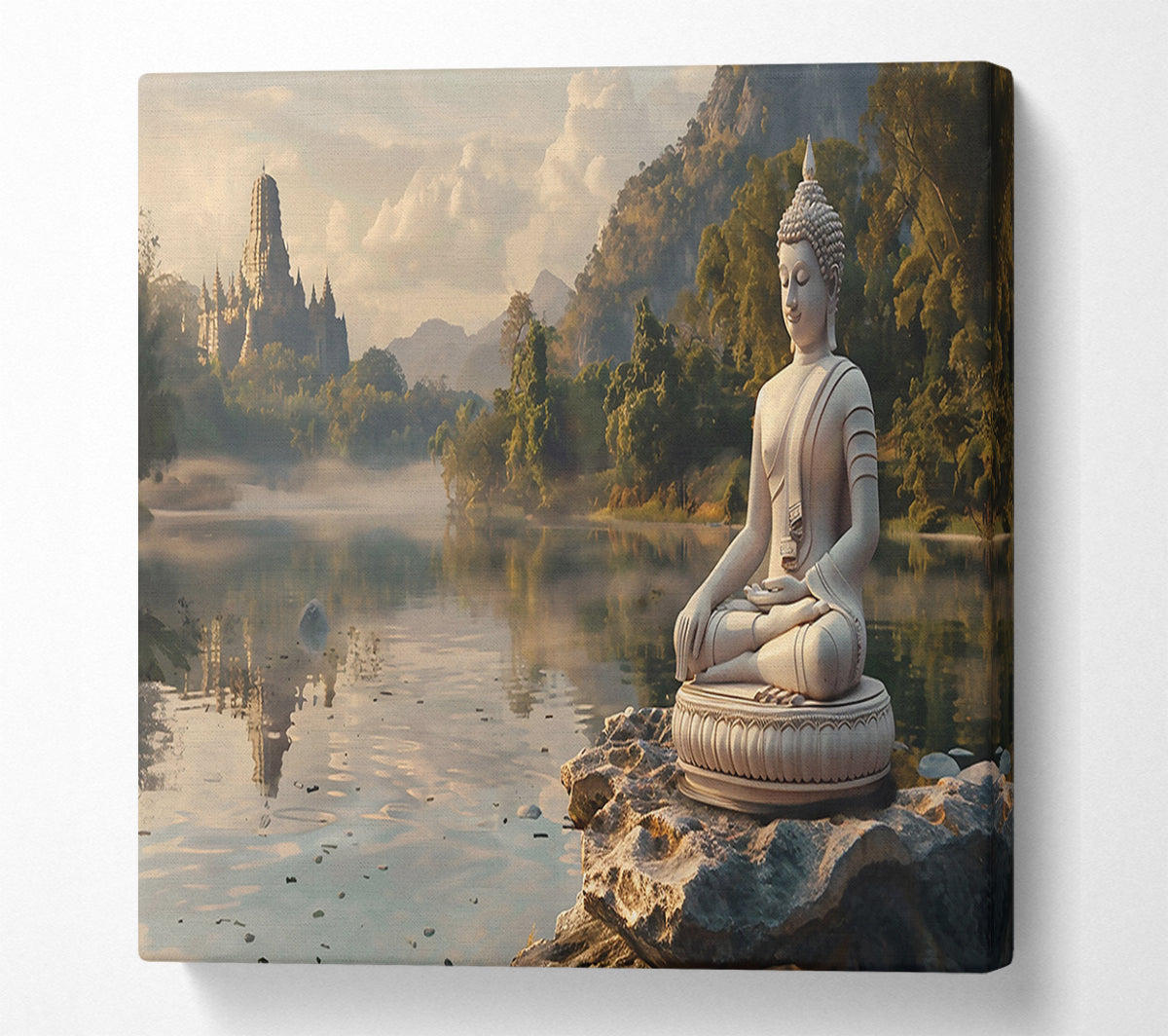 White Buddha By The Lake Canvas Wall Art