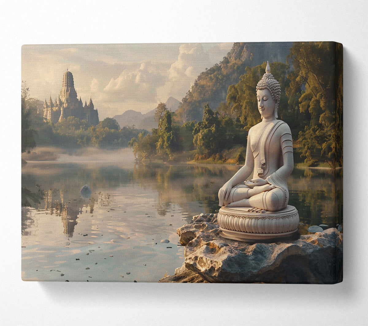 White Buddha By The Lake Canvas Wall Art