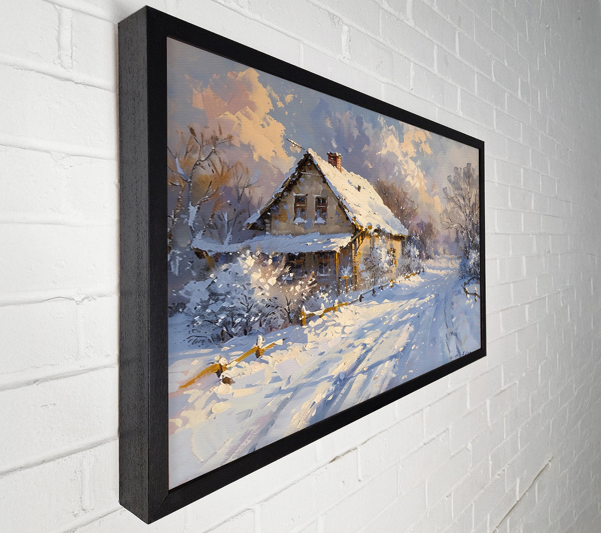 White Winter Cottage Canvas Wall Art