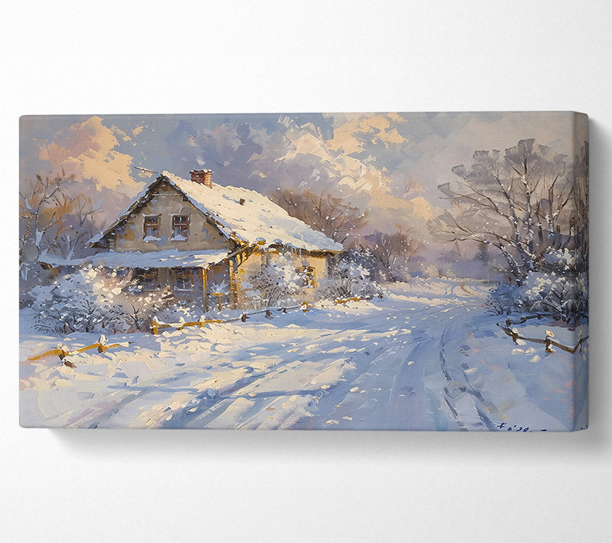 White Winter Cottage Canvas Wall Art