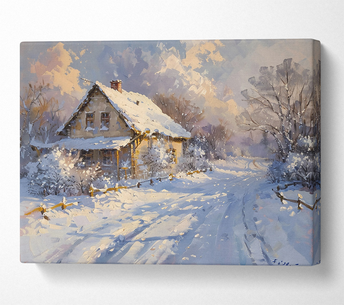 White Winter Cottage Canvas Wall Art