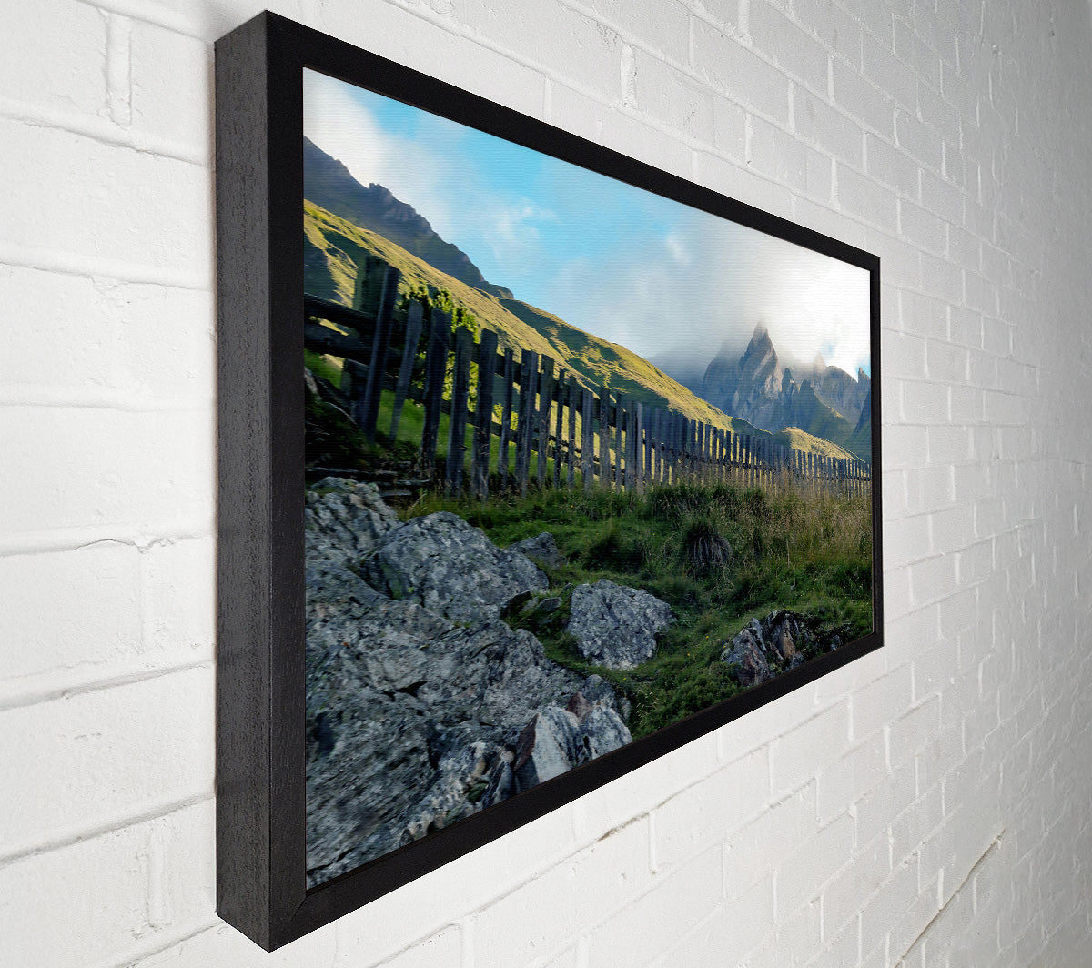 Green Mountain Fence Canvas Wall Art