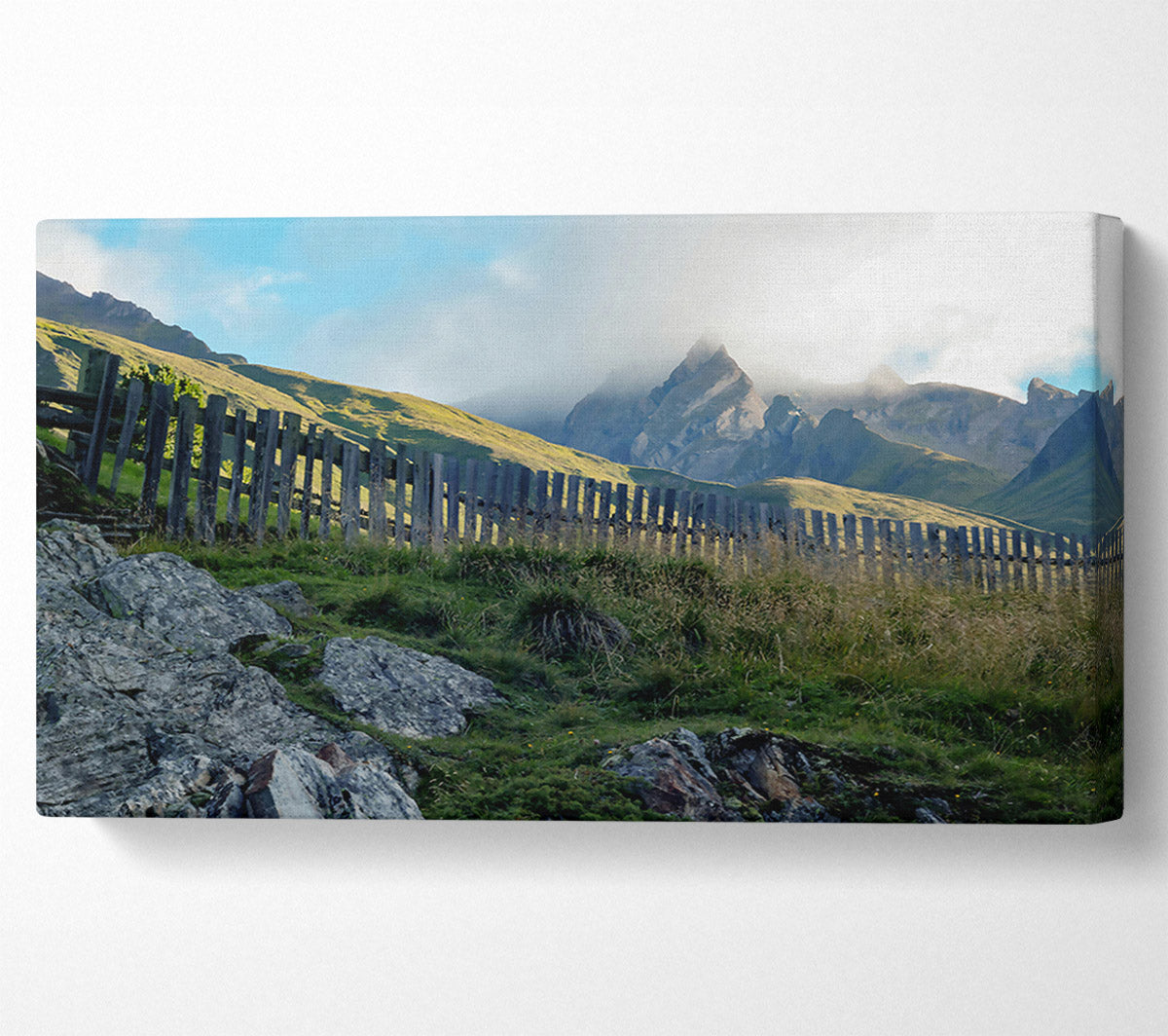 Green Mountain Fence Canvas Wall Art