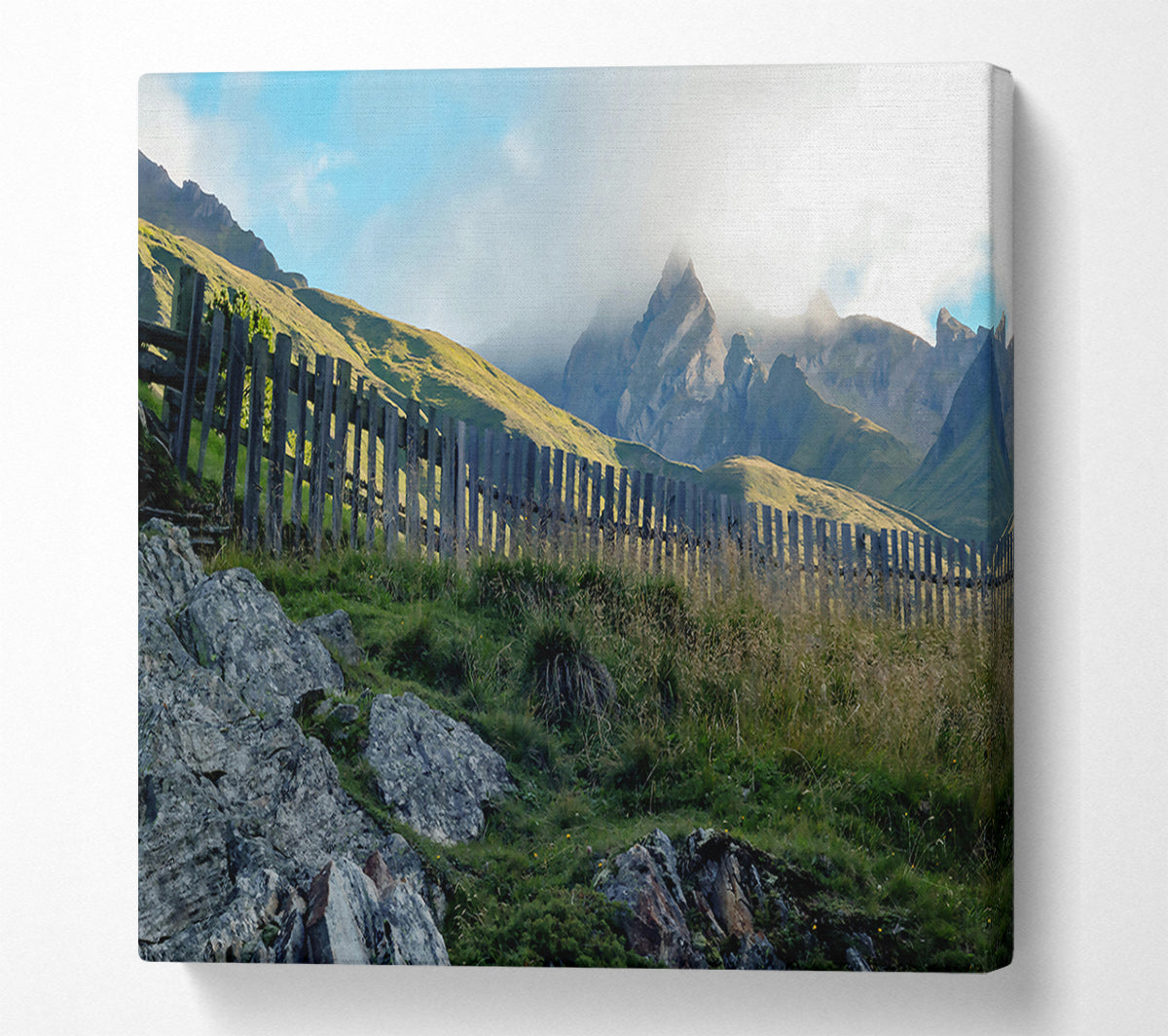 Green Mountain Fence Canvas Wall Art
