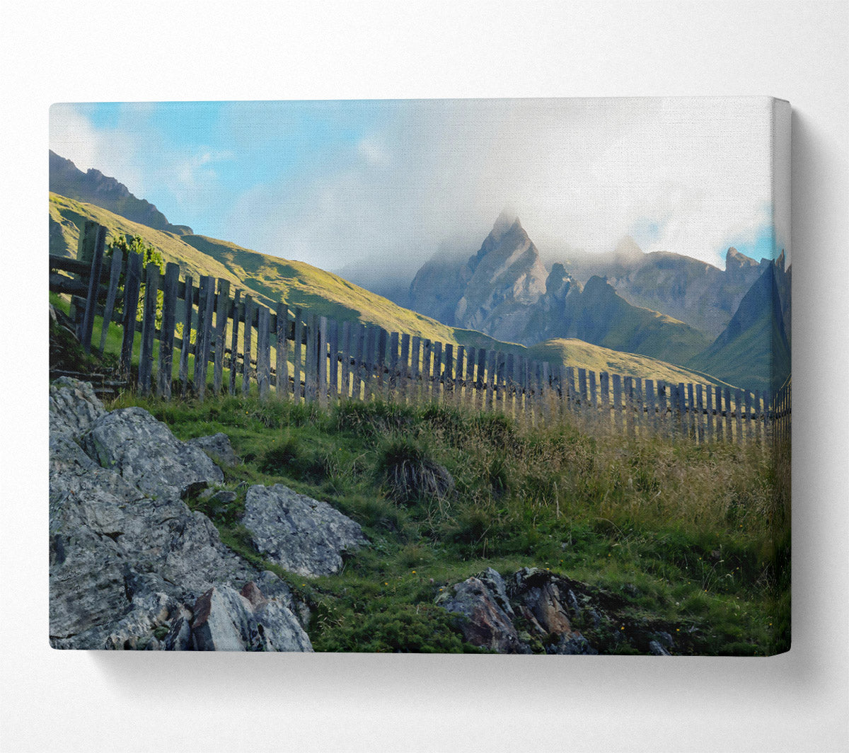 Green Mountain Fence Canvas Wall Art
