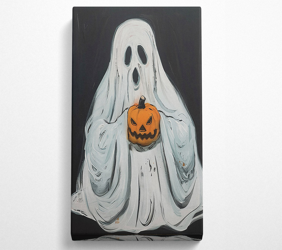 White Ghost With Pumpkin Canvas Wall Art