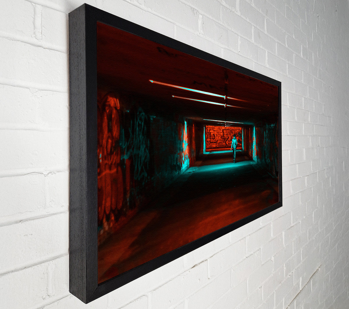 Red Neon Tunnel Walkway Canvas Wall Art