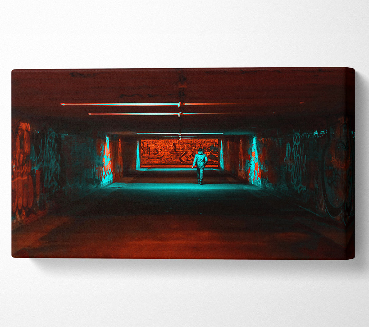 Red Neon Tunnel Walkway Canvas Wall Art