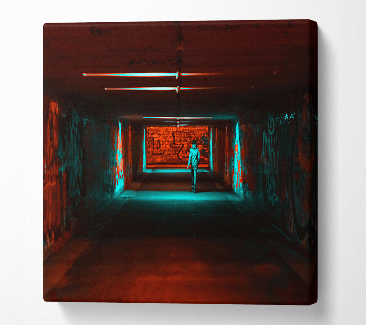 Red Neon Tunnel Walkway Canvas Wall Art