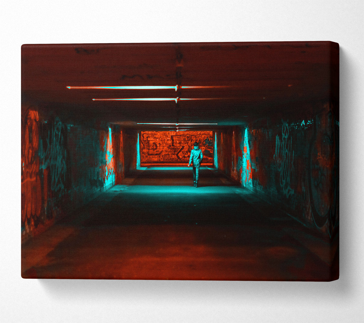 Red Neon Tunnel Walkway Canvas Wall Art