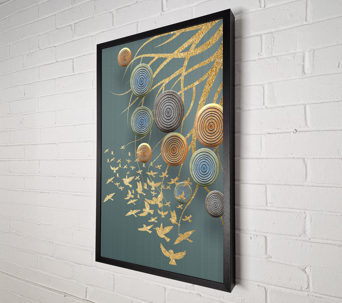 Golden Birds  Abstract Circles Canvas Wall Art