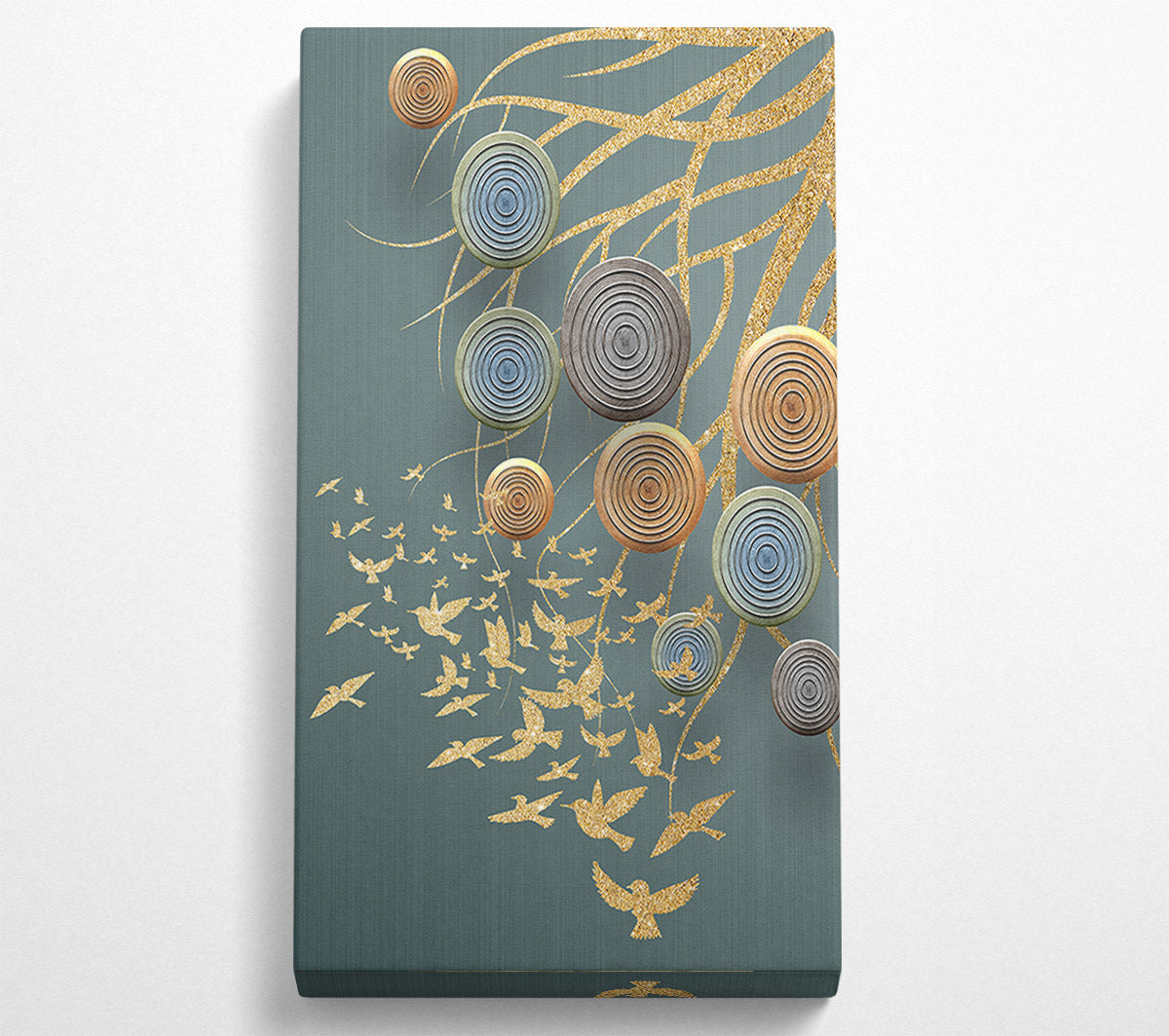 Golden Birds  Abstract Circles Canvas Wall Art