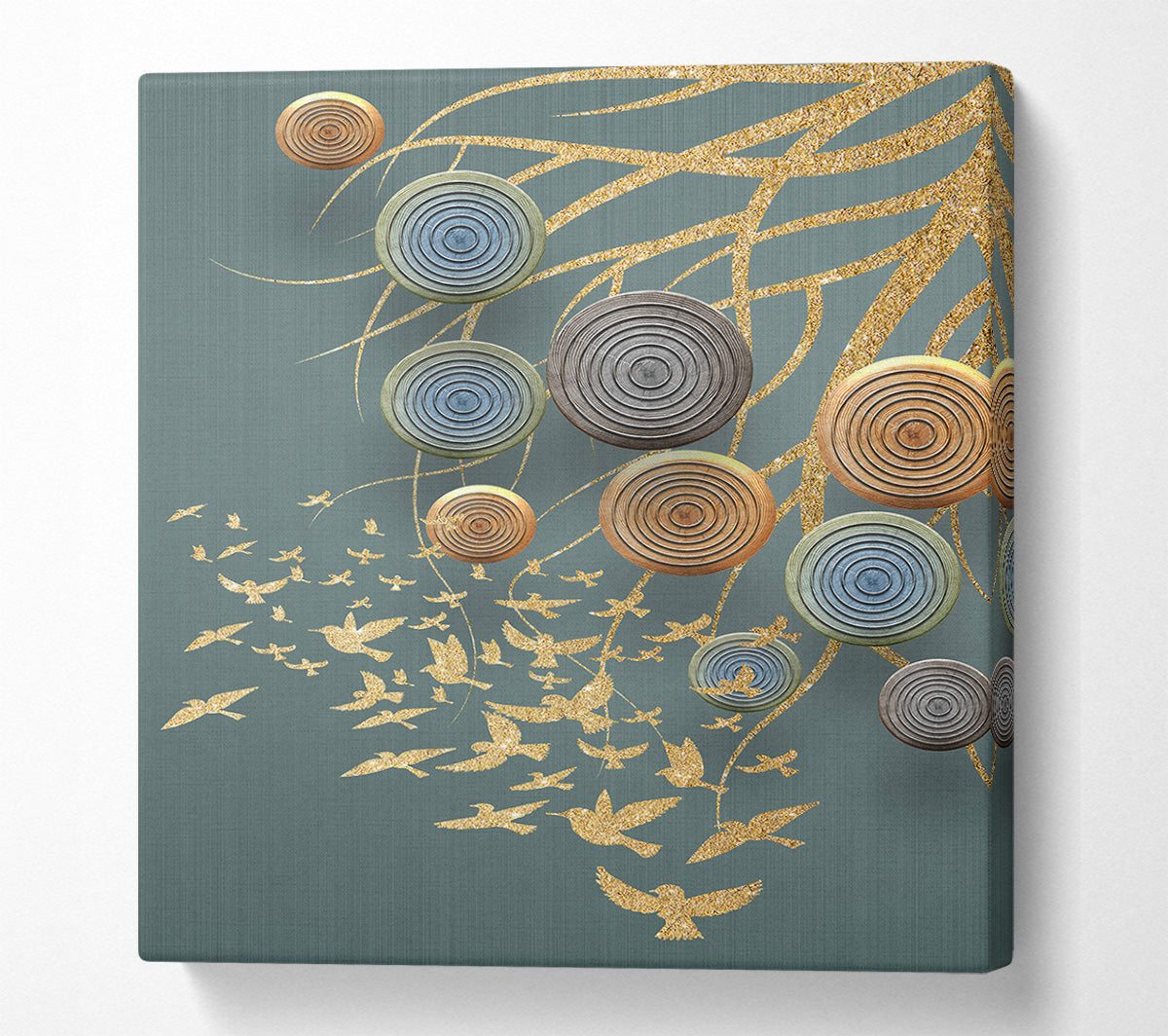 Golden Birds  Abstract Circles Canvas Wall Art