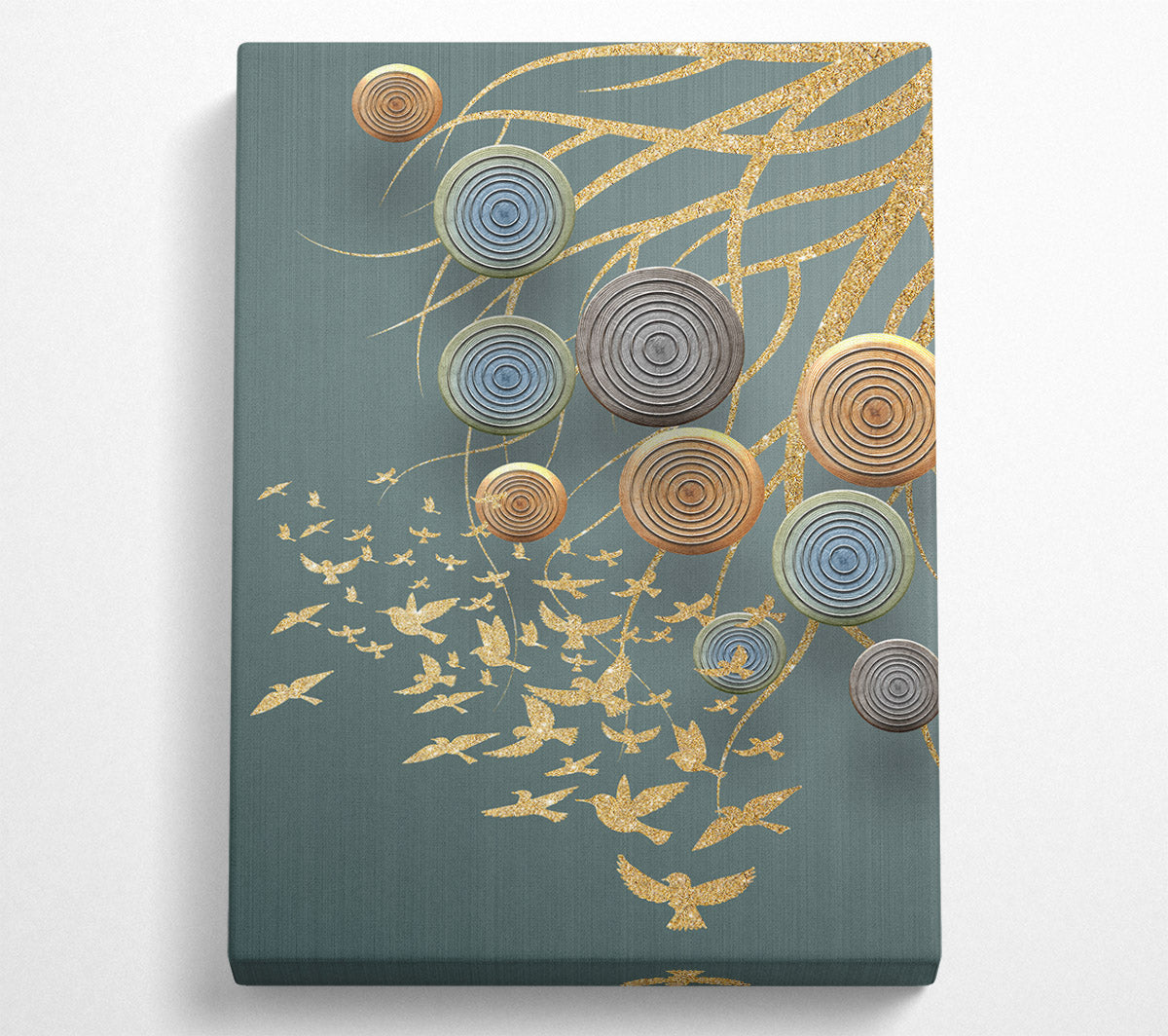 Golden Birds  Abstract Circles Canvas Wall Art