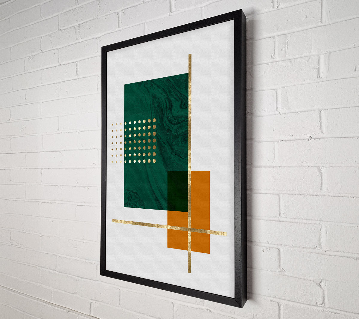 Green Rectangle With Gold Lines Canvas Art