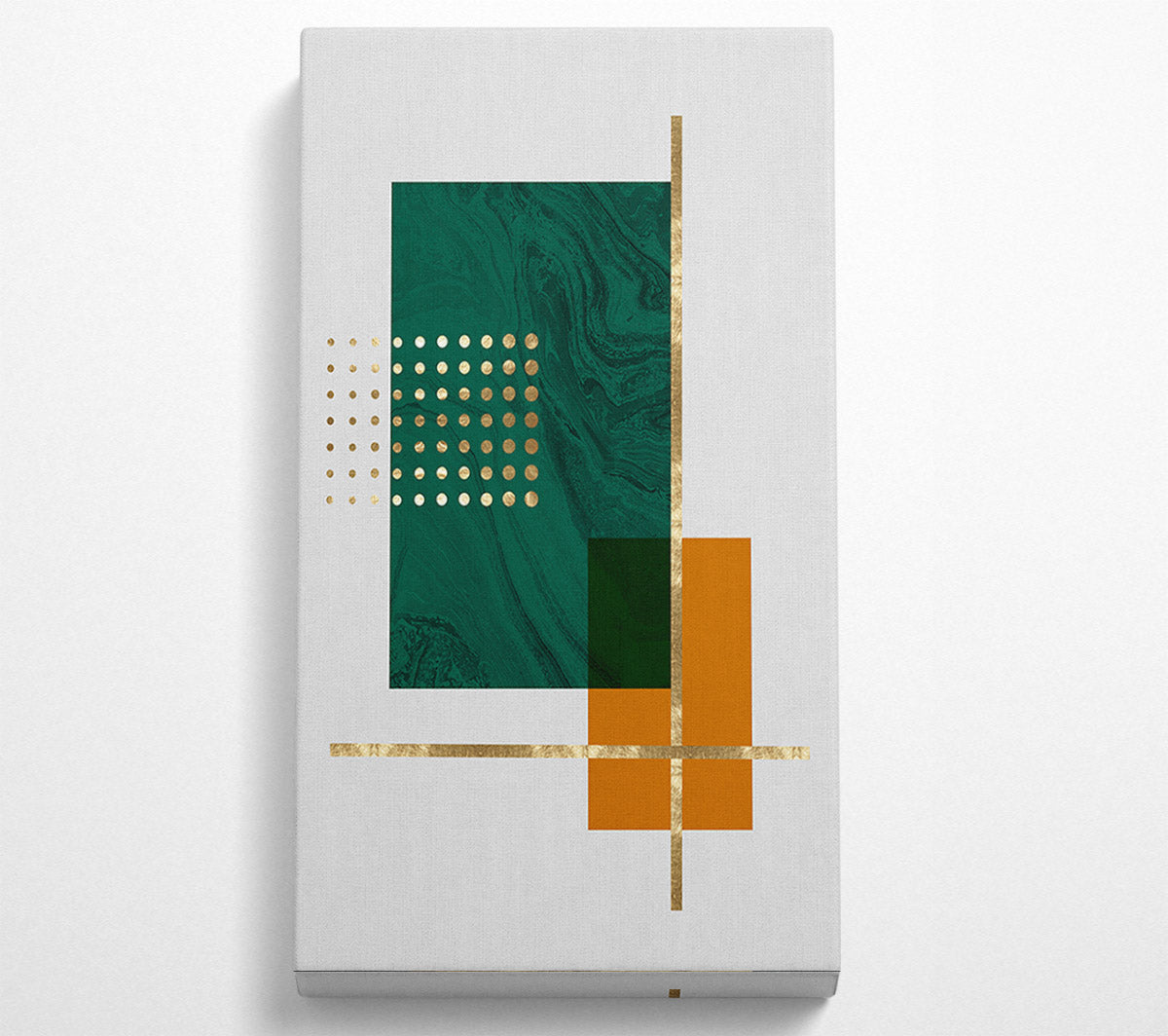 Green Rectangle With Gold Lines Canvas Art