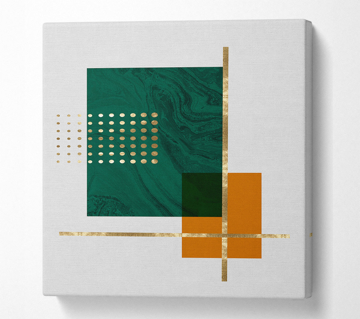 Green Rectangle With Gold Lines Canvas Art