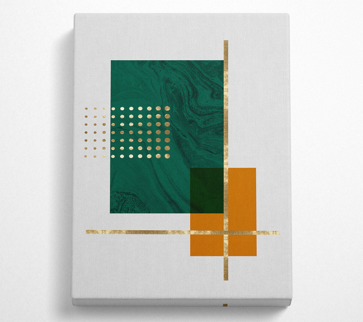Green Rectangle With Gold Lines Canvas Art