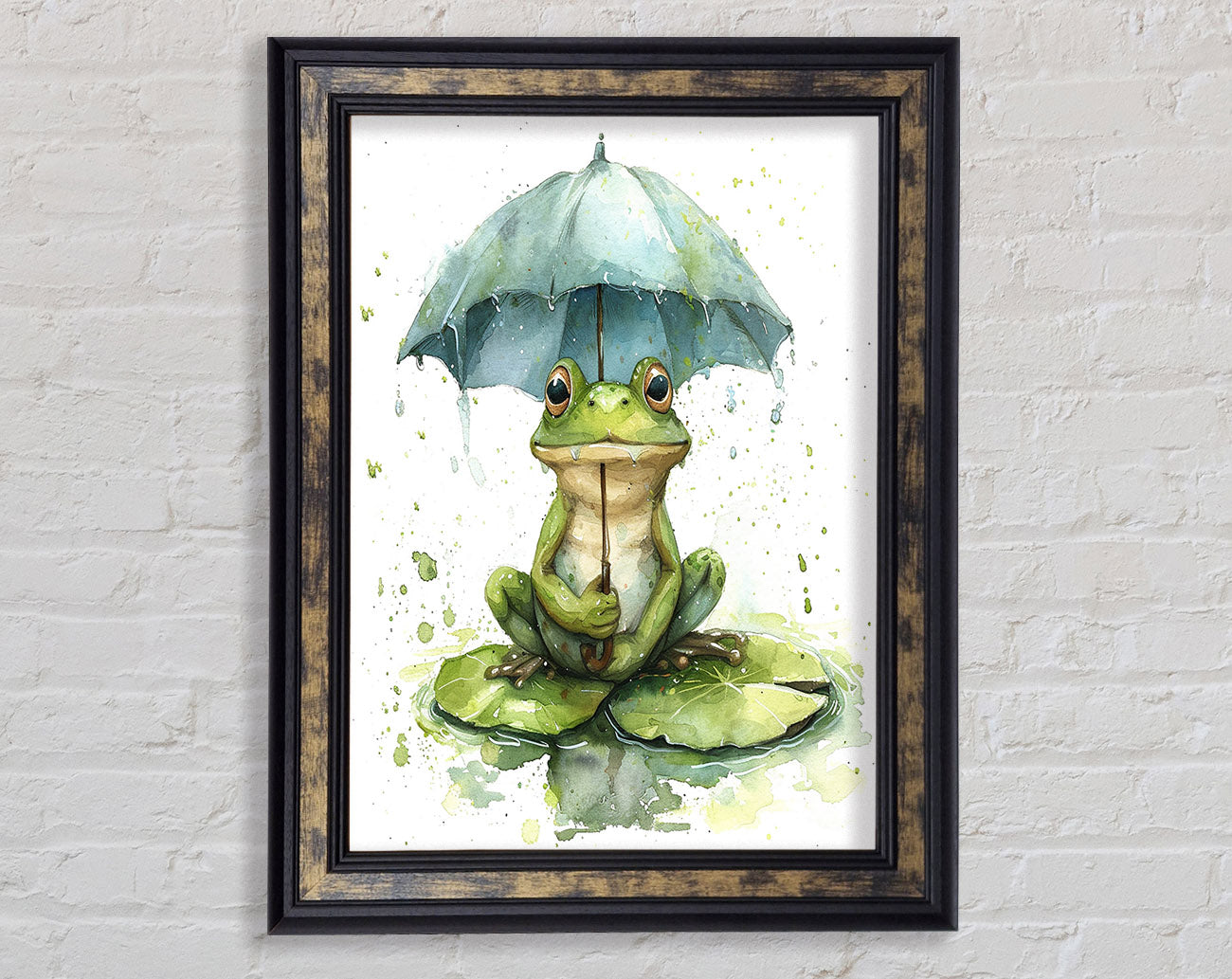Happy Frog Umbrella Framed Print