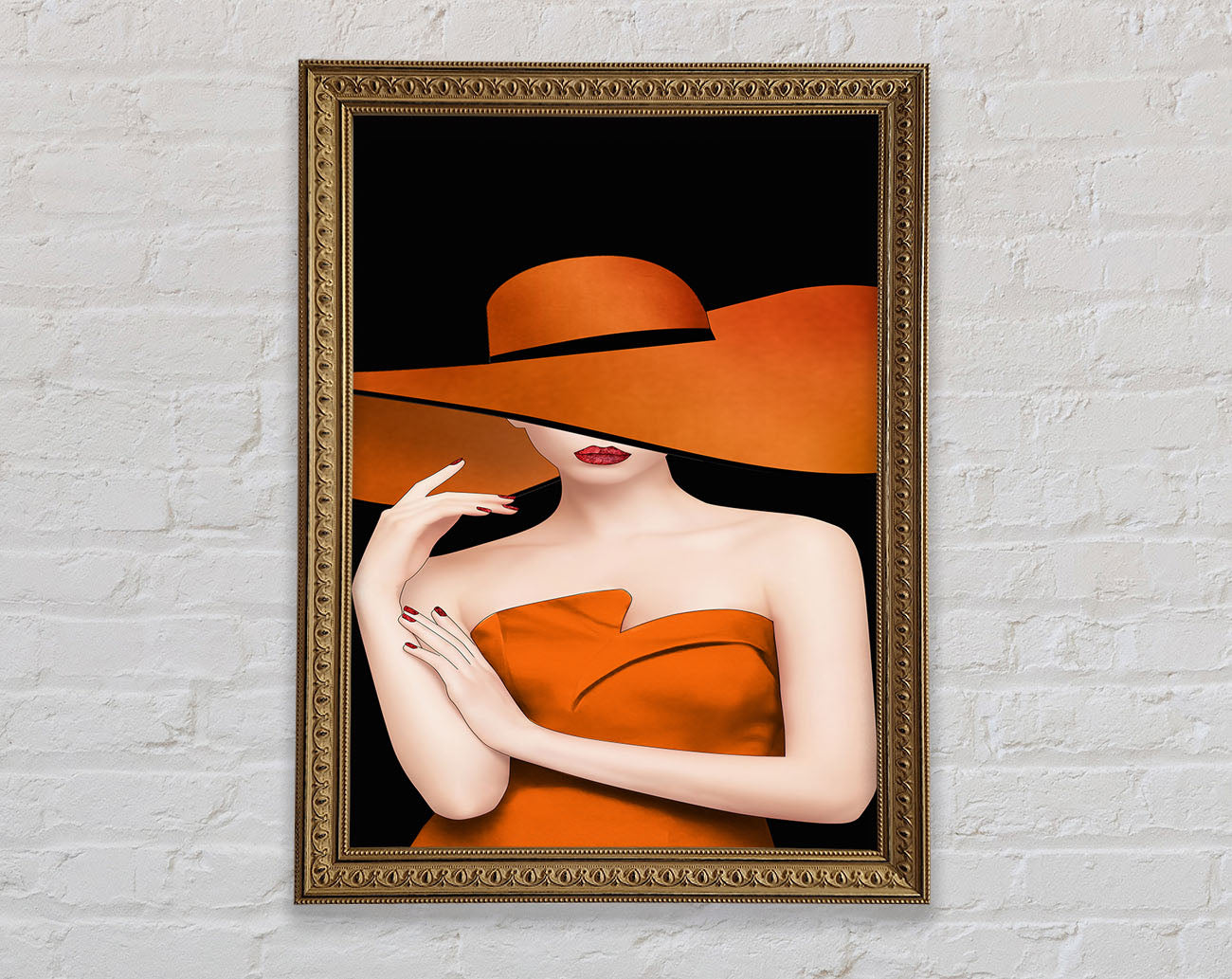 Orange Hat Lady Framed Print