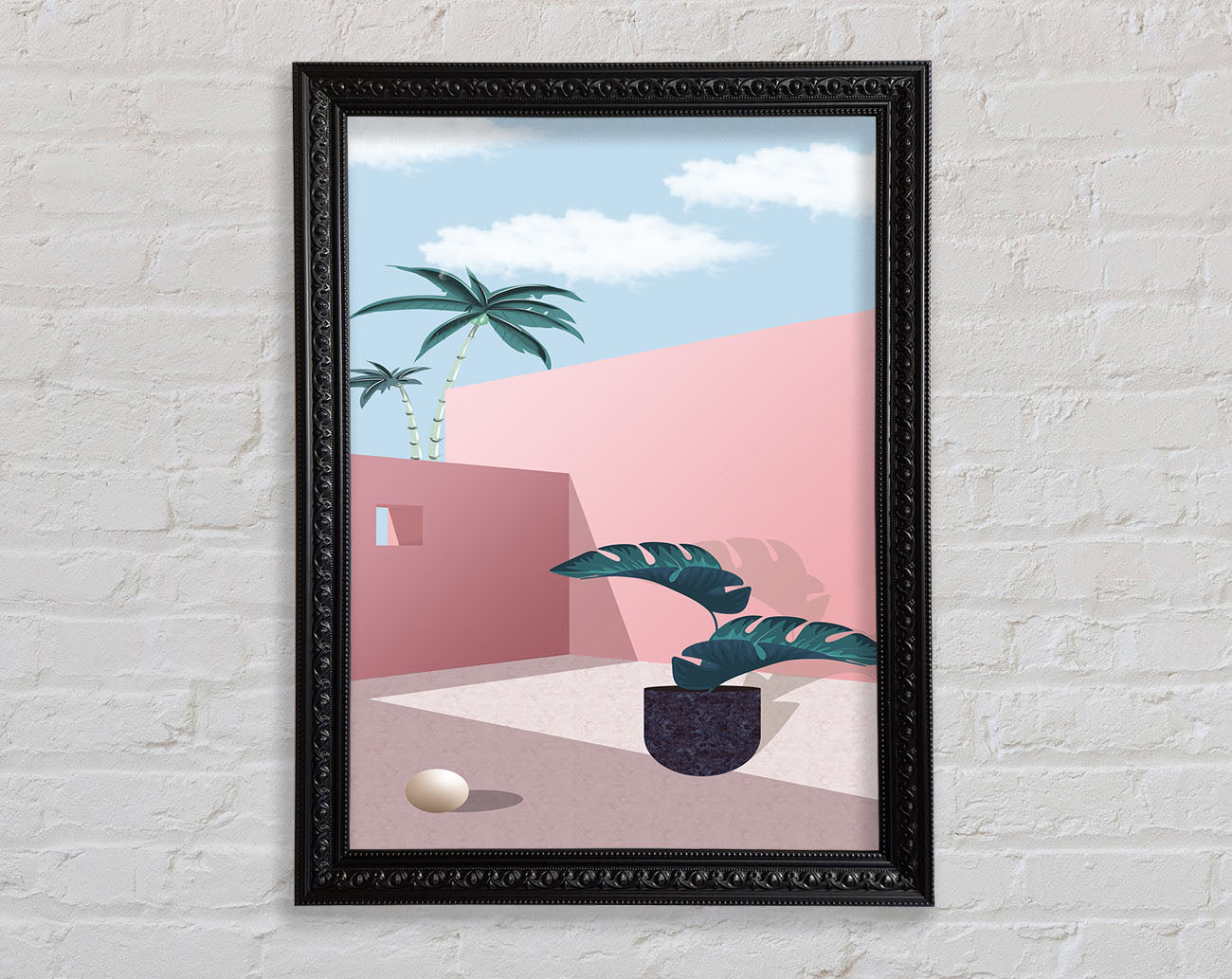 Pink Walls And Palm Tree Framed Print