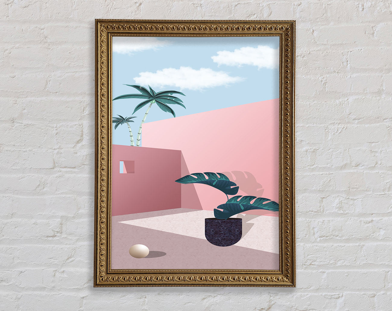 Pink Walls And Palm Tree Framed Print