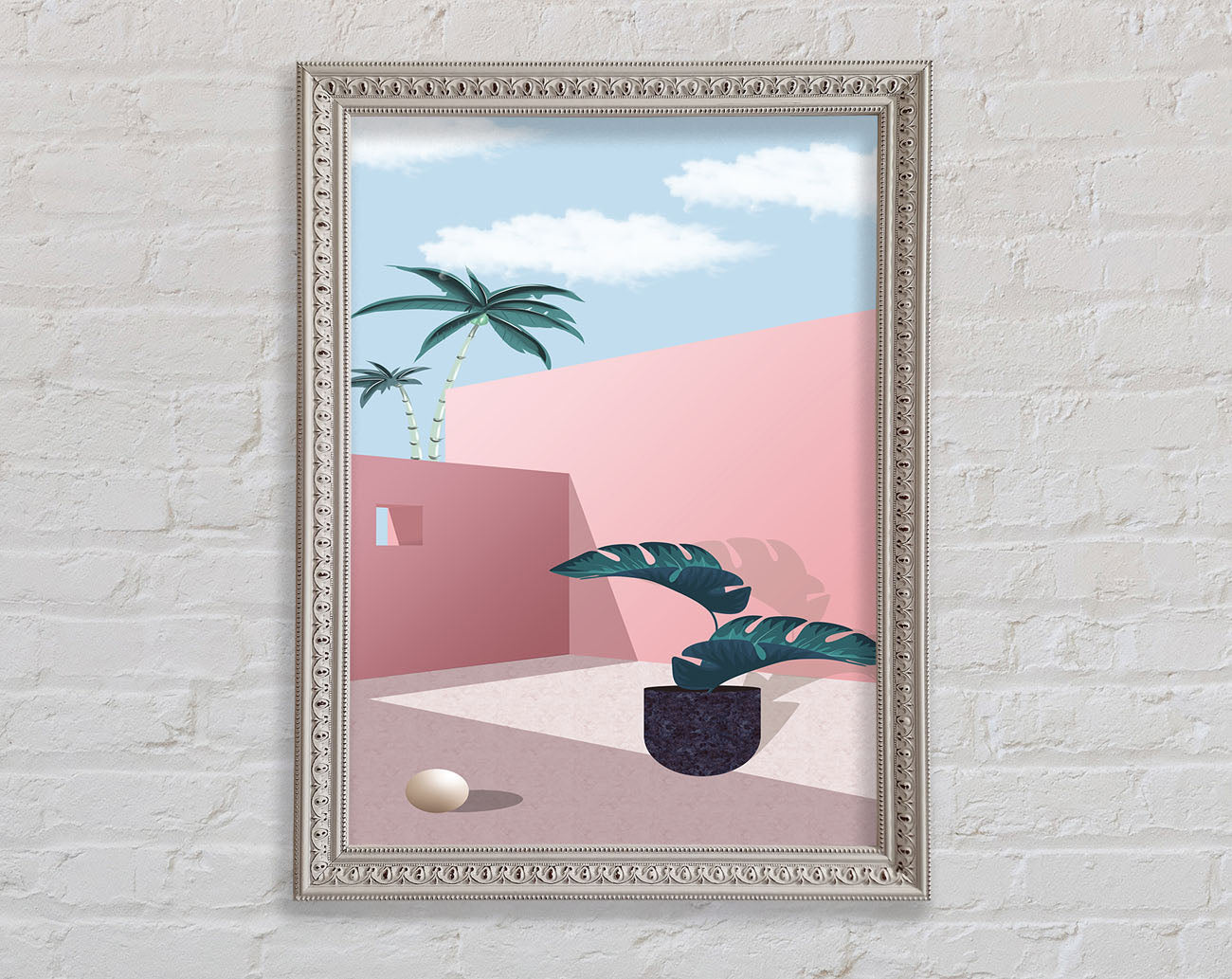 Pink Walls And Palm Tree Framed Print