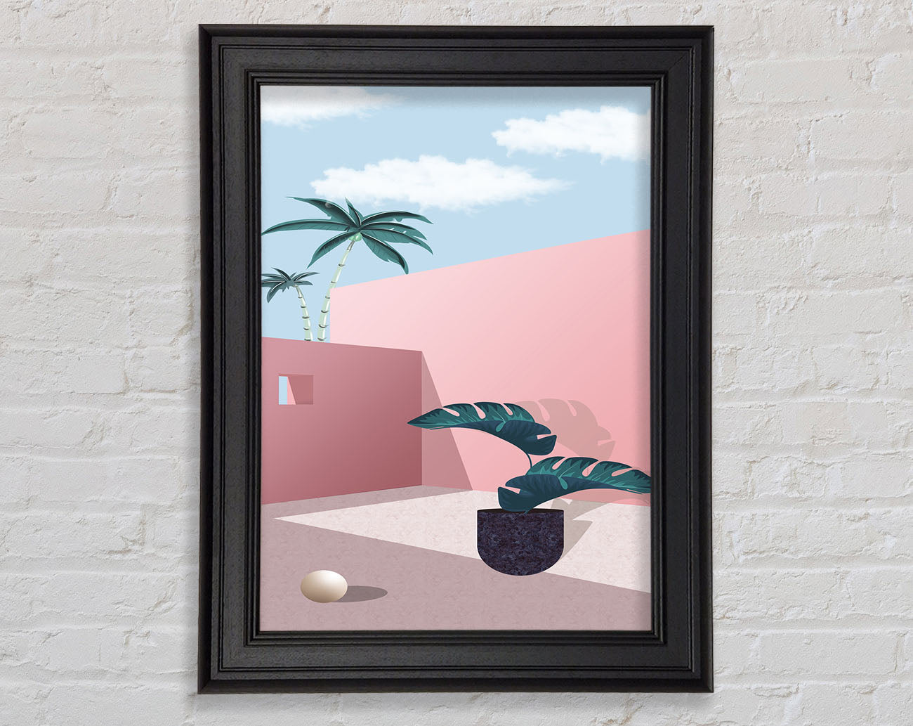 Pink Walls And Palm Tree Framed Print