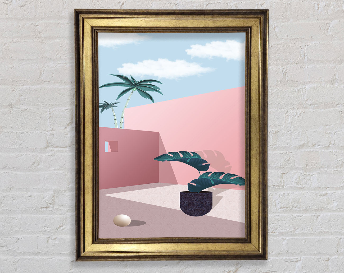 Pink Walls And Palm Tree Framed Print