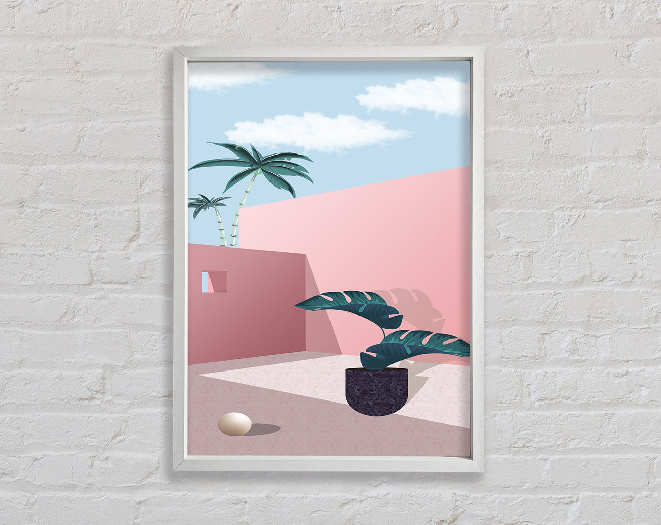 Pink Walls And Palm Tree Framed Print