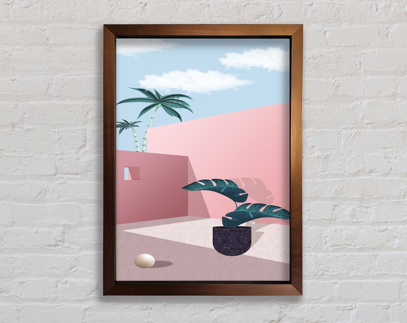 Pink Walls And Palm Tree Framed Print