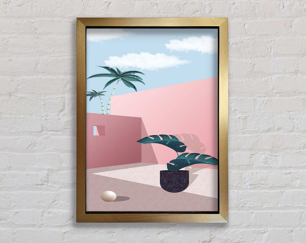 Pink Walls And Palm Tree Framed Print