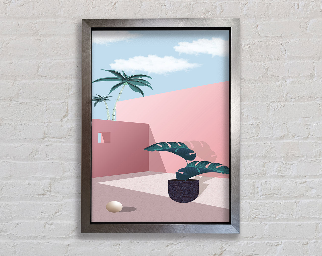 Pink Walls And Palm Tree Framed Print
