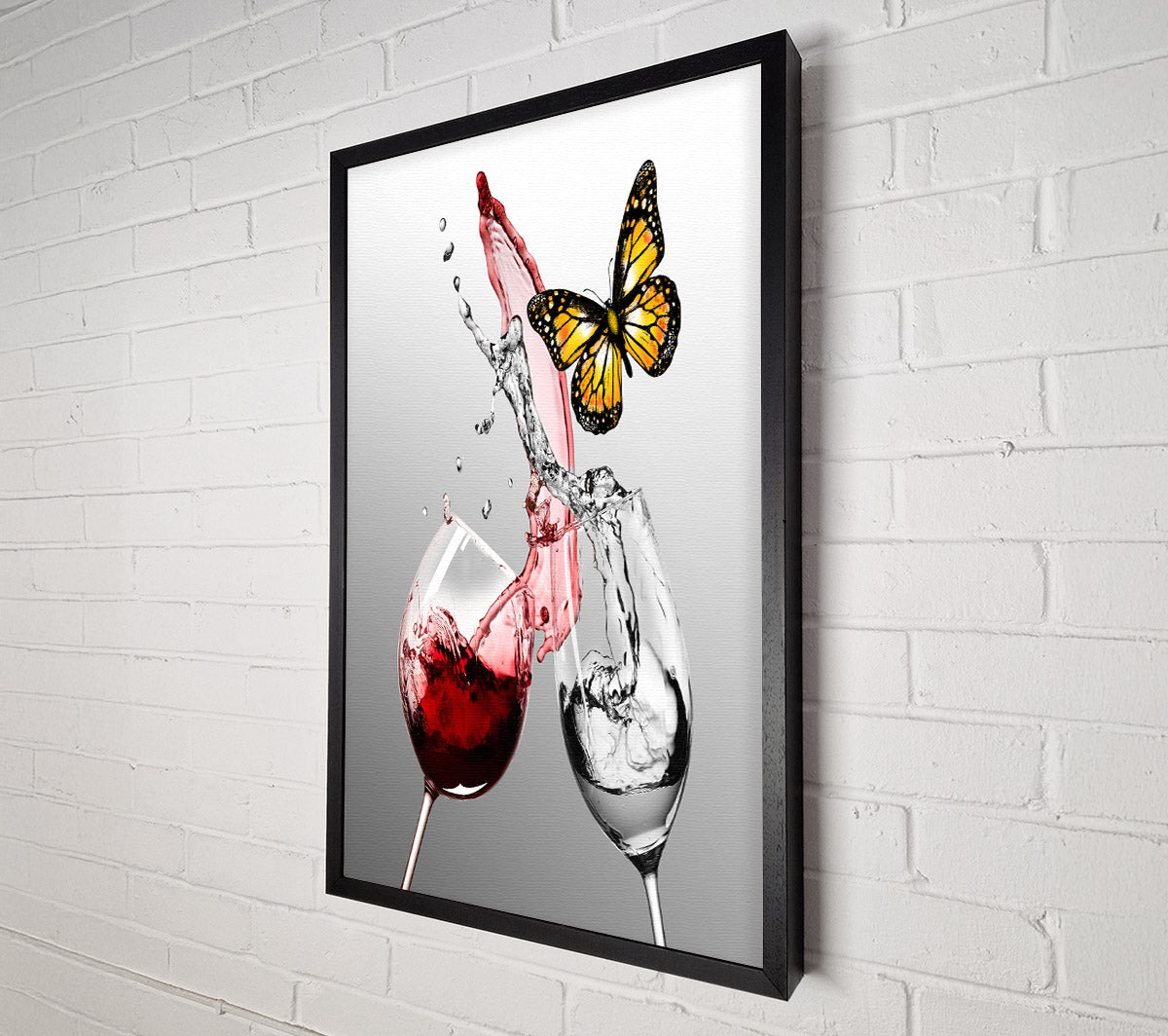 Red Wine Glass  Yellow Butterfly Canvas Wall Art