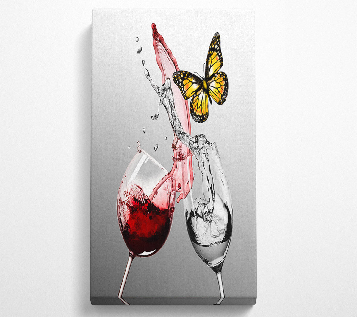 Red Wine Glass  Yellow Butterfly Canvas Wall Art