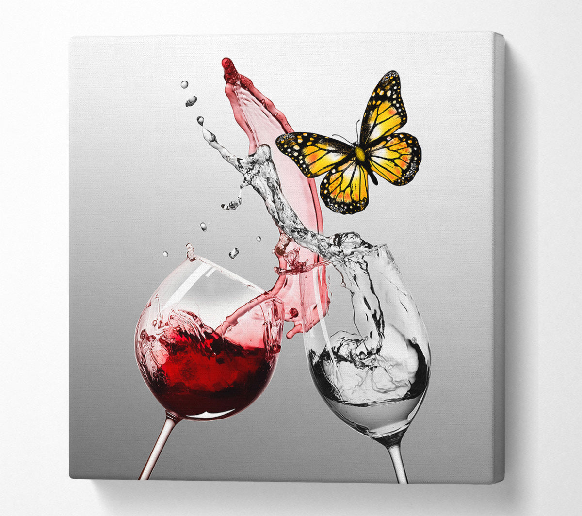 Red Wine Glass  Yellow Butterfly Canvas Wall Art