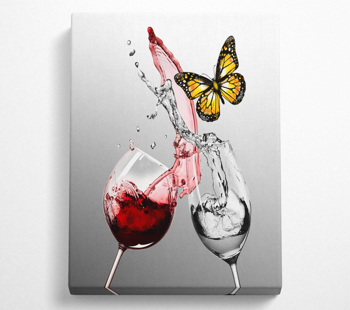 Red Wine Glass  Yellow Butterfly Canvas Wall Art