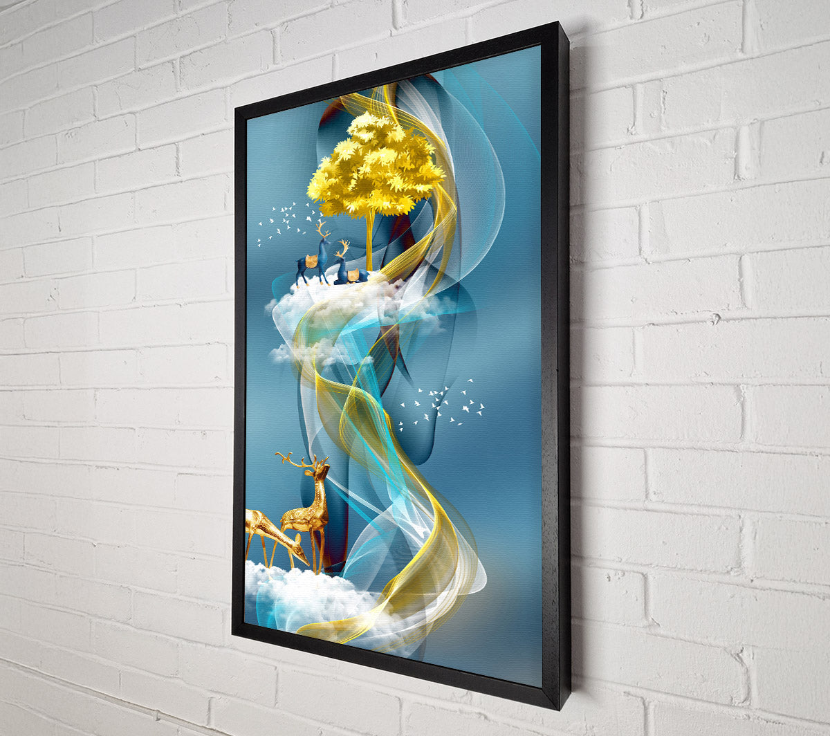 Reindeers On Swirls And Clouds Canvas Wall Art