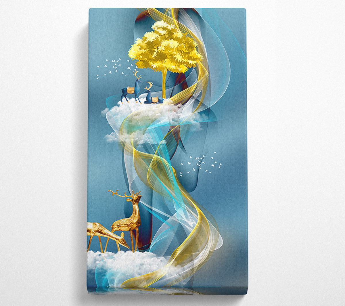 Reindeers On Swirls And Clouds Canvas Wall Art