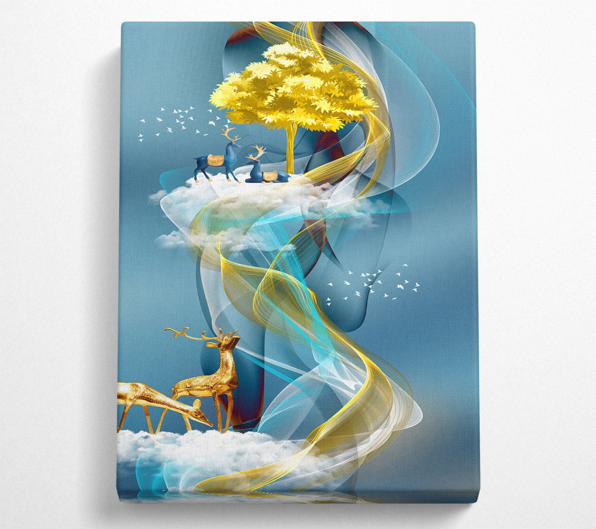 Reindeers On Swirls And Clouds Canvas Wall Art