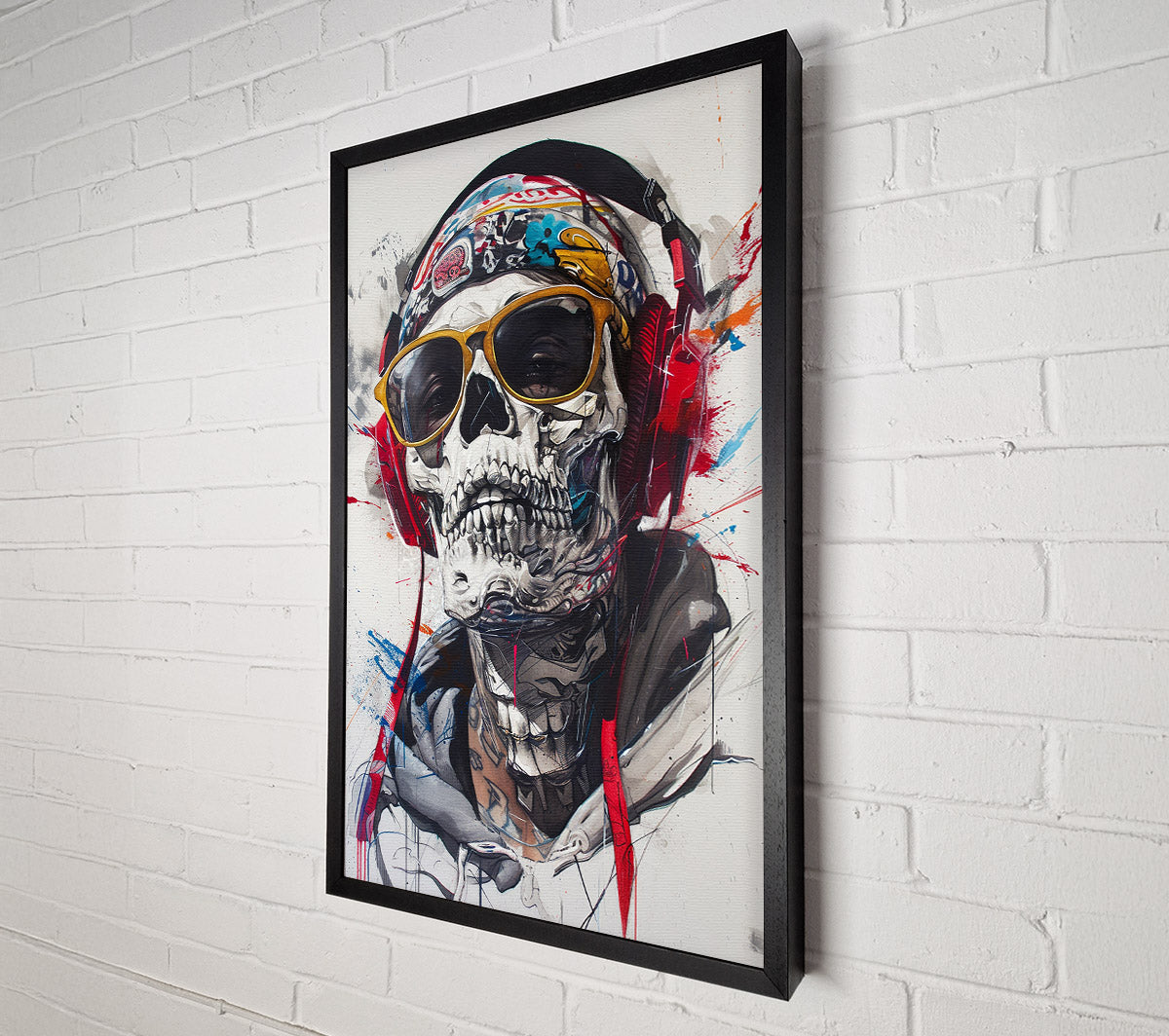 Skeleton Rapper Glasses Canvas Wall Art