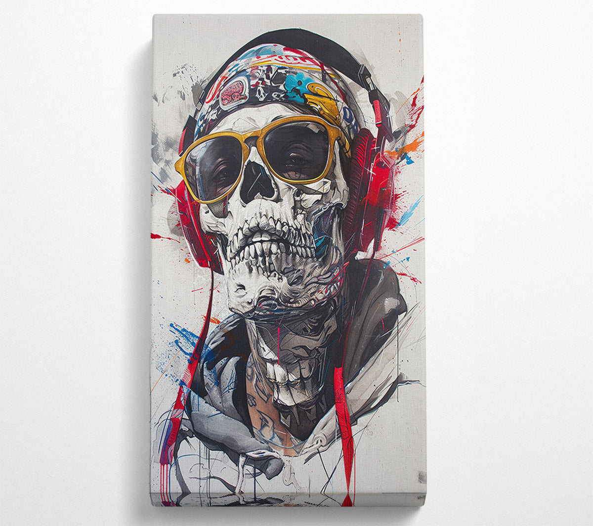 Skeleton Rapper Glasses Canvas Wall Art