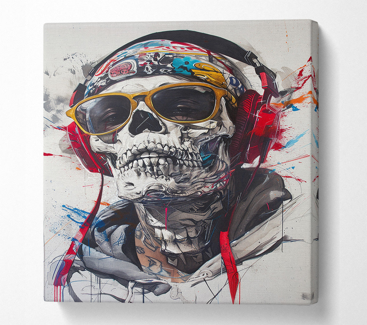Skeleton Rapper Glasses Canvas Wall Art
