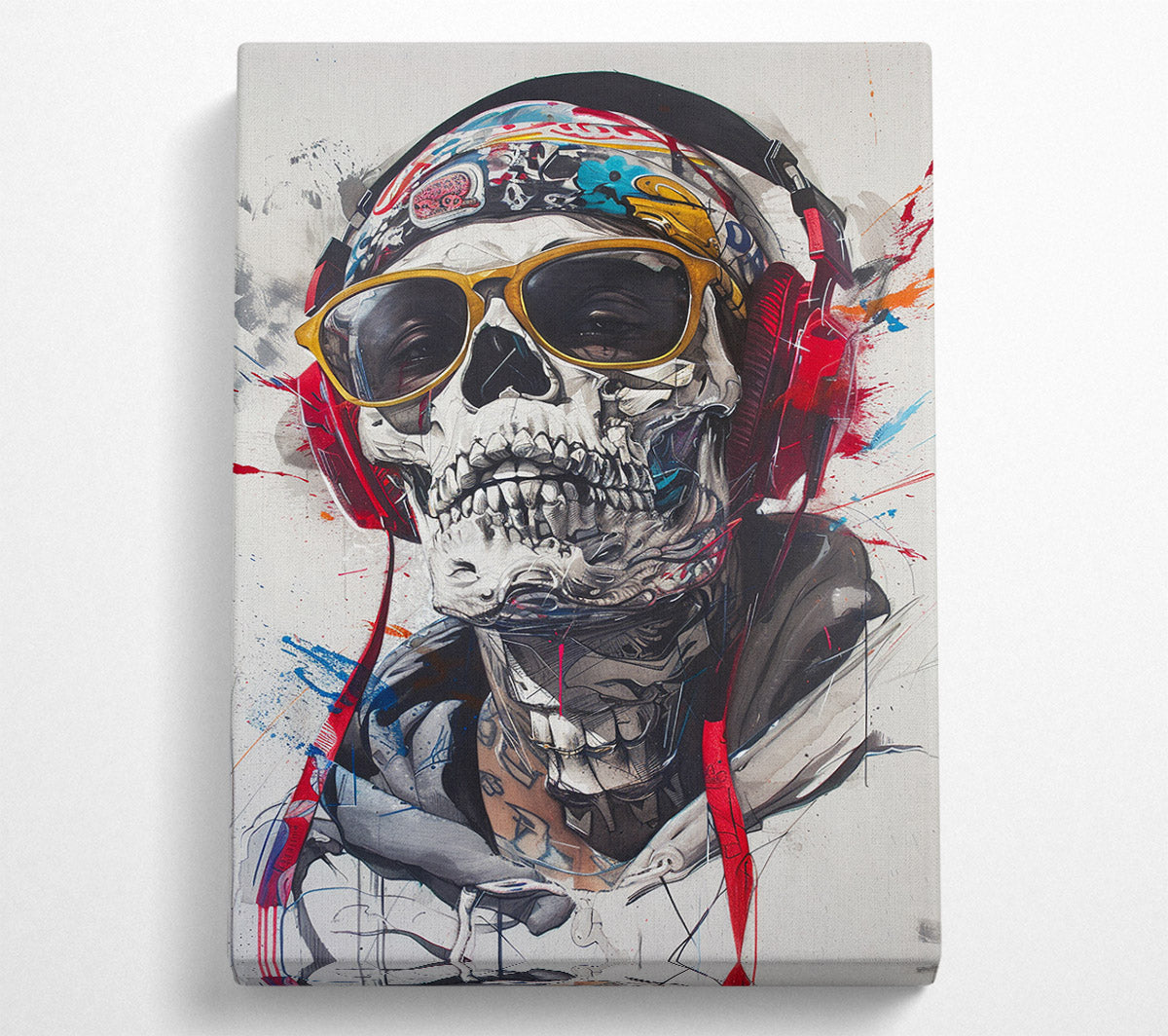 Skeleton Rapper Glasses Canvas Wall Art