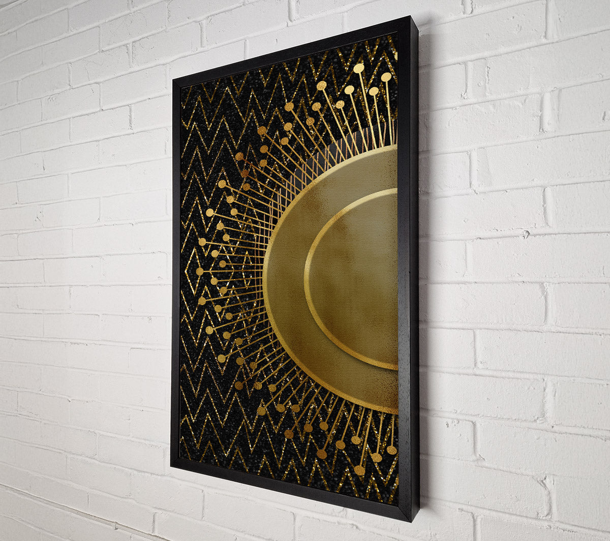 Sun Circle On Black With Zig Zags Canvas Wall Art