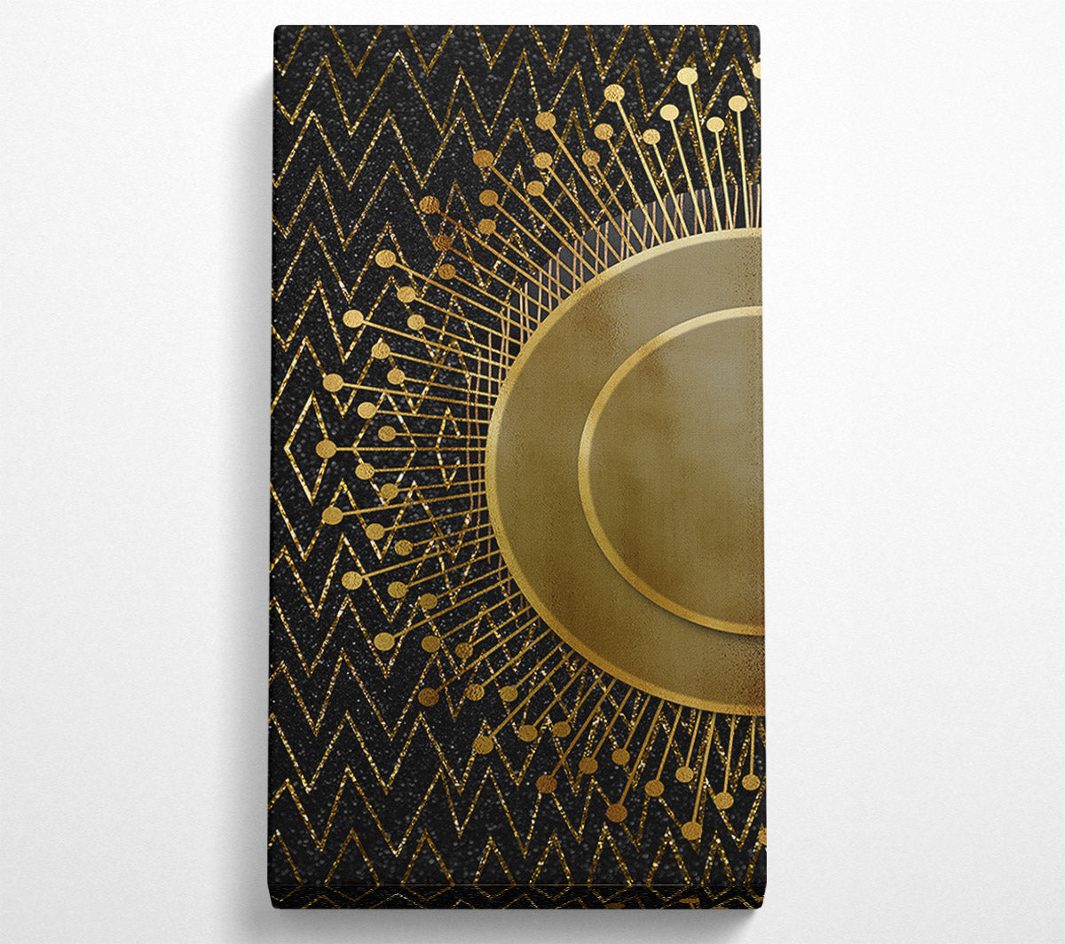 Sun Circle On Black With Zig Zags Canvas Wall Art
