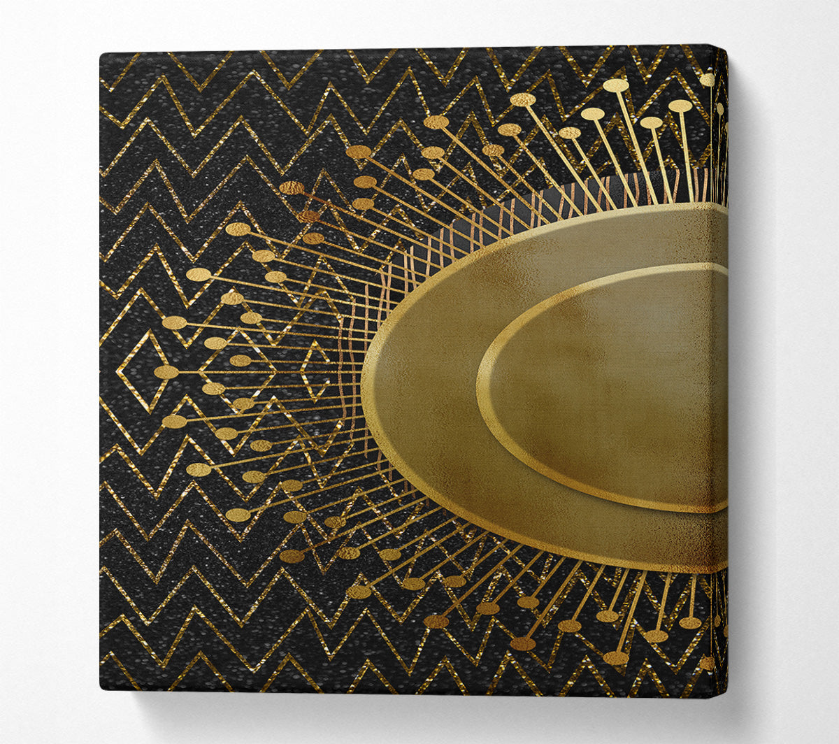 Sun Circle On Black With Zig Zags Canvas Wall Art