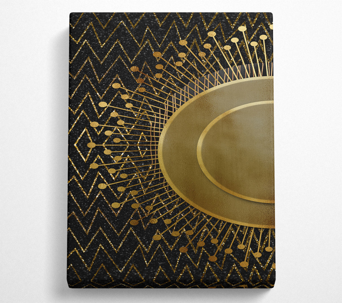Sun Circle On Black With Zig Zags Canvas Wall Art