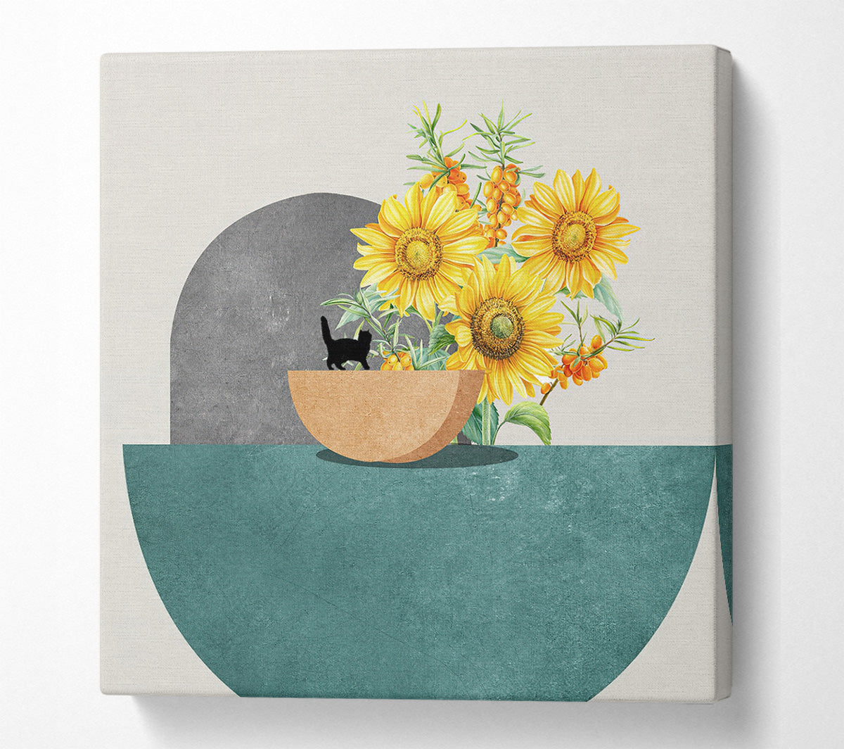 Sunflower Cat Canvas Wall Art